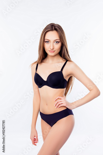 sexy beautiful girl demonstrate her black lingerie