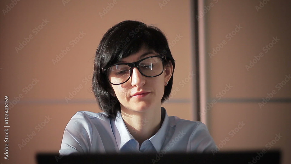 Businesswoman with laptop computer drink coffee Businesswoman with laptop computer drink coffee