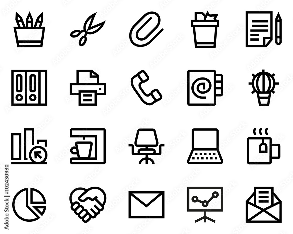 Office line icon set. Office line icon set.