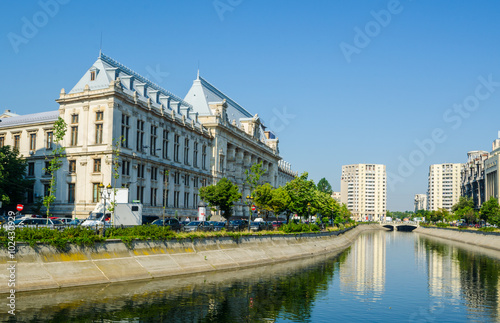 Palace of Justice in downtown Bucharest, with Dambovita River in beautifull sunny day