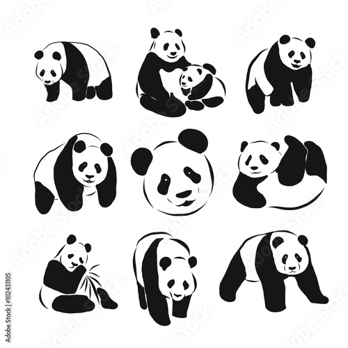 Set of Vector Panda silhouettes photo