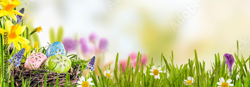 Canvas Print Spring banner with Easter Eggs