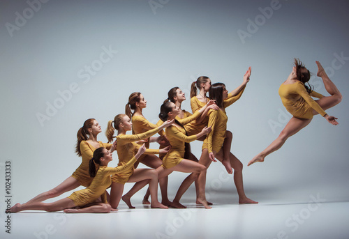 The group of modern ballet dancers 