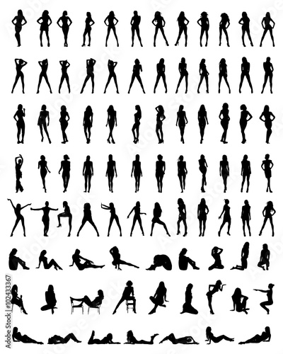 Black silhouettes of beautiful and sexy girls, vector