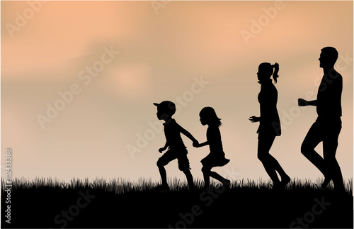 Family silhouettes in nature.