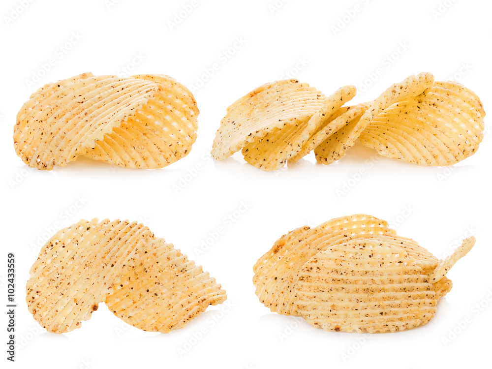 Potato chips isolated on white background Potato chips isolated on white background