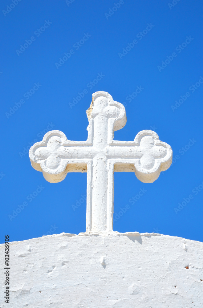 Christian orthodox cross on blue sky background. Christian orthodox cross on blue sky background.