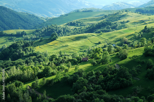 Spring meadow and green hills