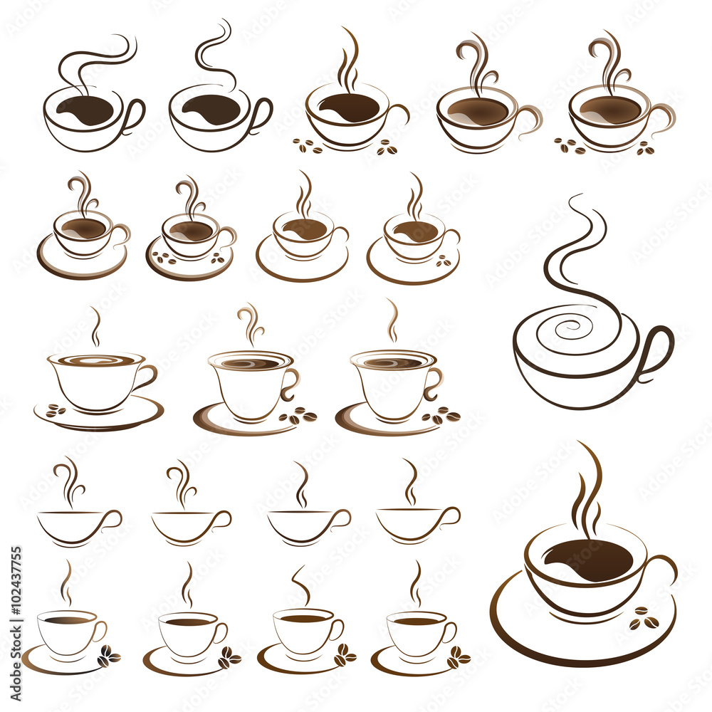 Obraz premium clipart set hot coffee cup vector