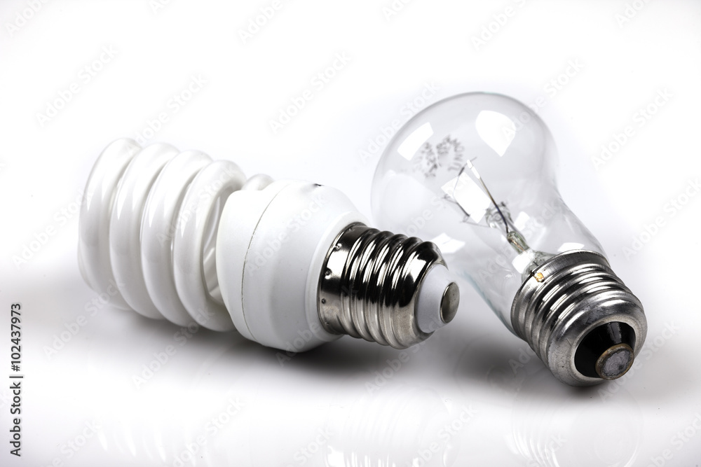 incandescent and energy saving white background incandescent and energy saving white background
