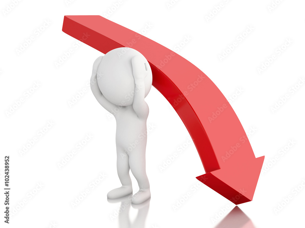 custom made wallpaper toronto digital3d White people with red arrow falling. Decrease concept.