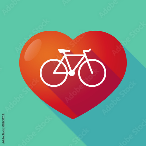 Long shadow red heart with  a bicycle