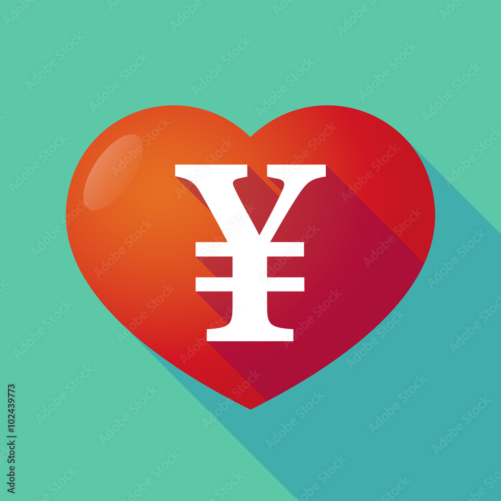 Obraz premium Long shadow red heart with a yen sign