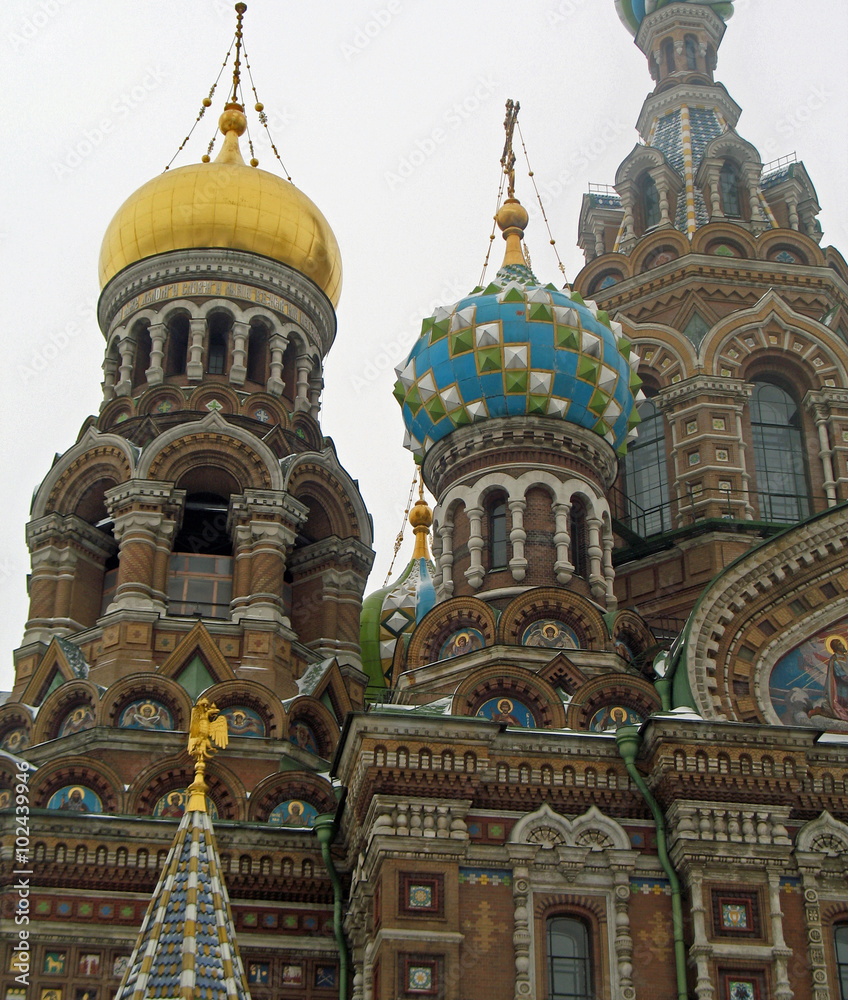 Saint-Pétersbourg, coupoles de la cathédrale Sain-Sauveur, Russie