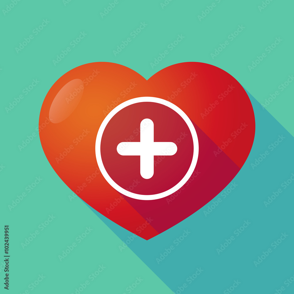 Long shadow red heart with a sum sign Long shadow red heart with a sum sign