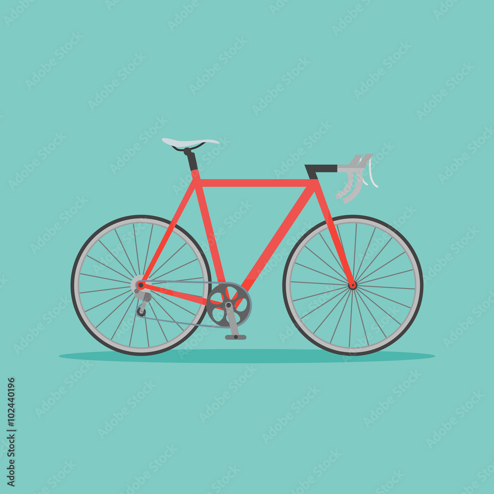Red bicycle on teal background. Flat style vector illustration. Red bicycle on teal background. Flat style vector illustration.