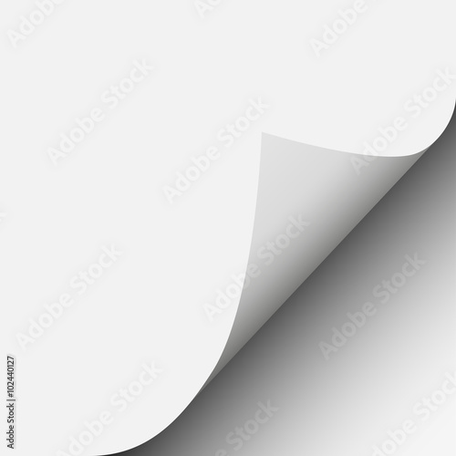 Page curl with shadow on a blank sheet of paper