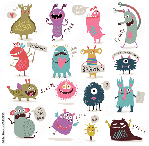 Canvastavla Cute monsters set