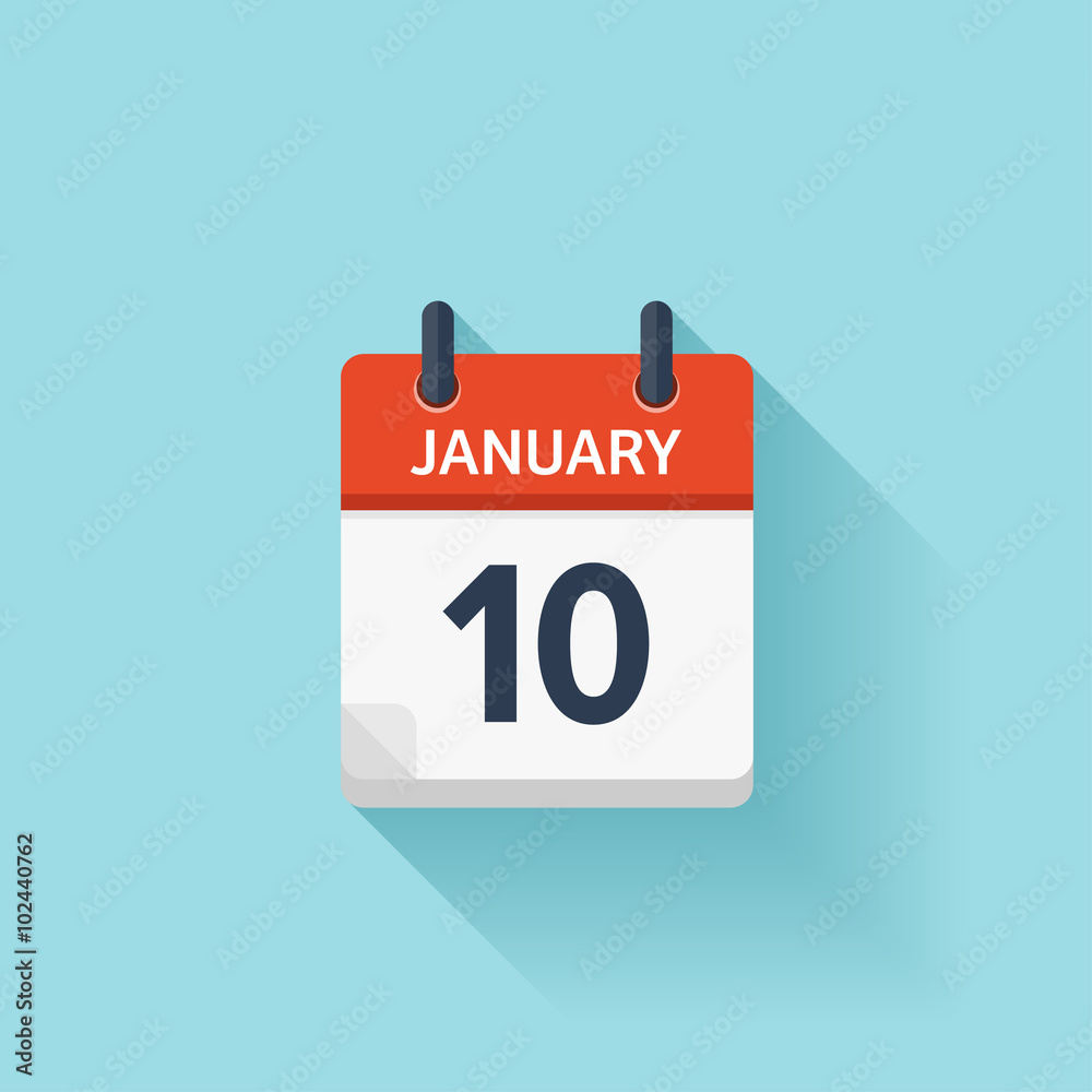 January 10. Vector flat daily calendar icon. Date and time, day, month. Holiday. January 10. Vector flat daily calendar icon. Date and time, day, month. Holiday.