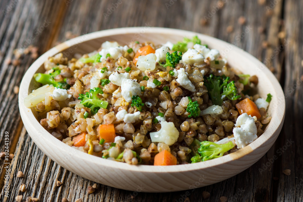 Buckwheat with vegetables and feta cheese Buckwheat with vegetables and feta cheese