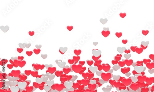 Many red fnd white hearts. 3d background