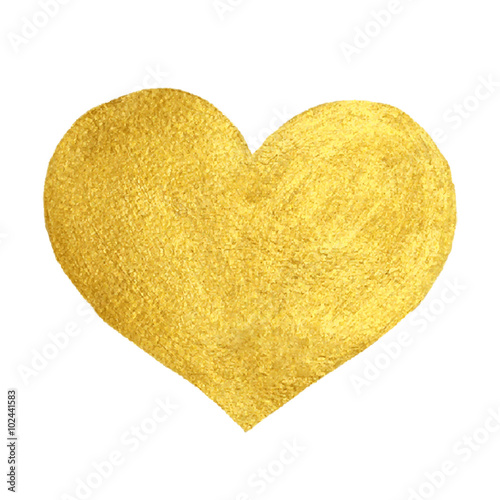 Heart Love Gold Watercolor Texture Paint Stain. Golden design element. 