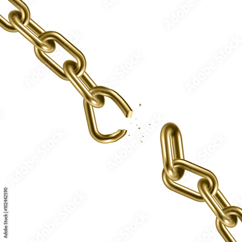 Metal golden broken chain 3D. Freedom concept. Vector illustration.