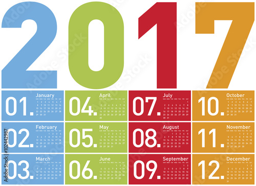 Colorful Calendar for Year 2017, in vector format.