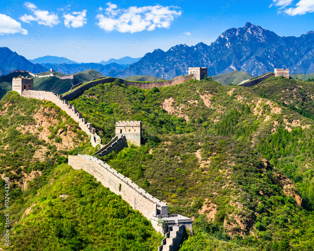 Great Wall of China on summer day, Jinshanling section near Beijing