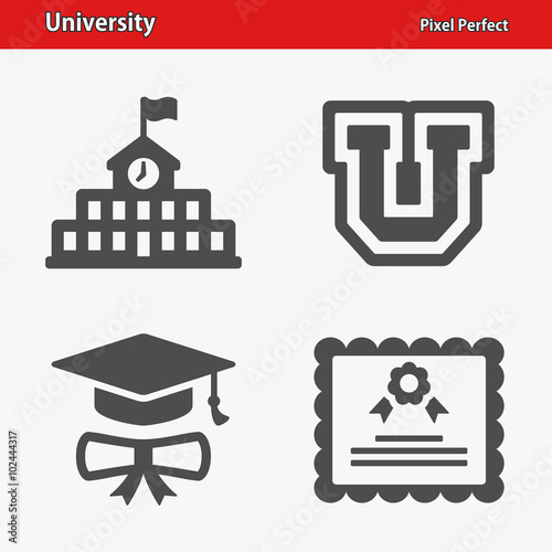 University Icons. Professional, pixel perfect icons optimized for both large and small resolutions. EPS 8 format.