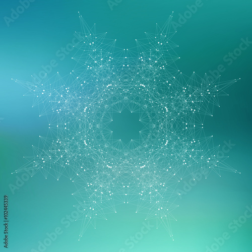 Geometric abstract form with connected line and dots. Graphic background for your design. Vector illustration