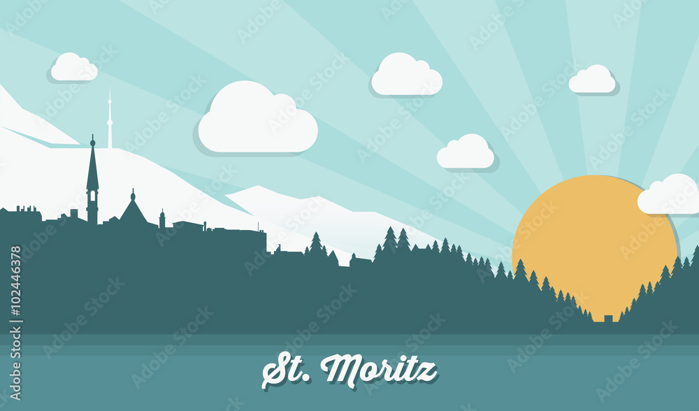 St.Moritz skyline - flat design