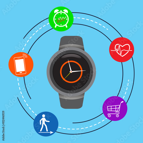 smart watch with functionality on a blue background