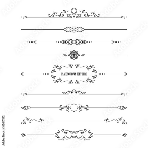 Frame and dividers set isolated on white. Calligraphic design elements.