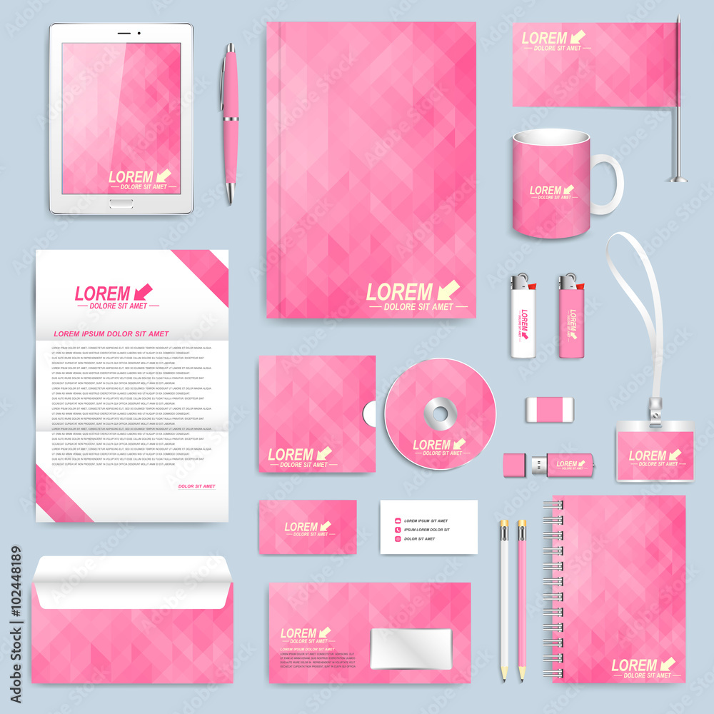 Pink set of vector corporate identity template. Modern business stationery mock-up. Branding design