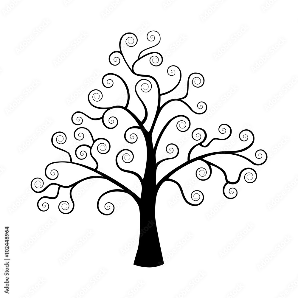 Obraz premium Black tree silhouette isolated on white background.