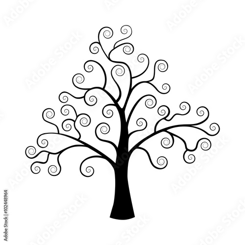 Black tree silhouette isolated on white background.