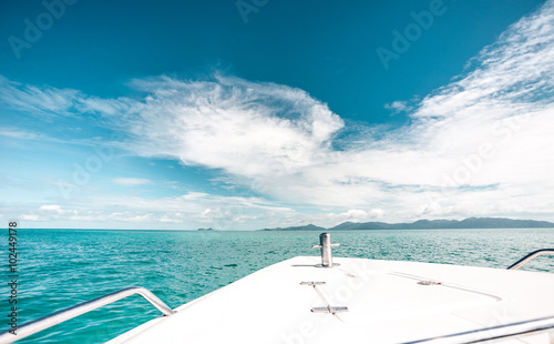 The ocean and part of the yacht