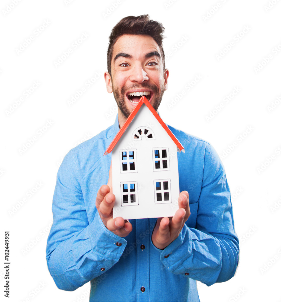 man holding a house man holding a house