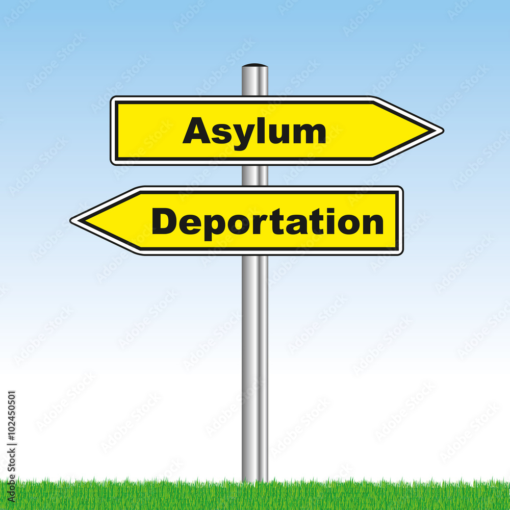 direction sign with asylum and deportation showing opposite direccions direction sign with asylum and deportation showing opposite direccions