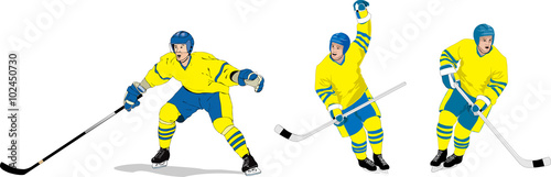Hockey spelare i olika positioner