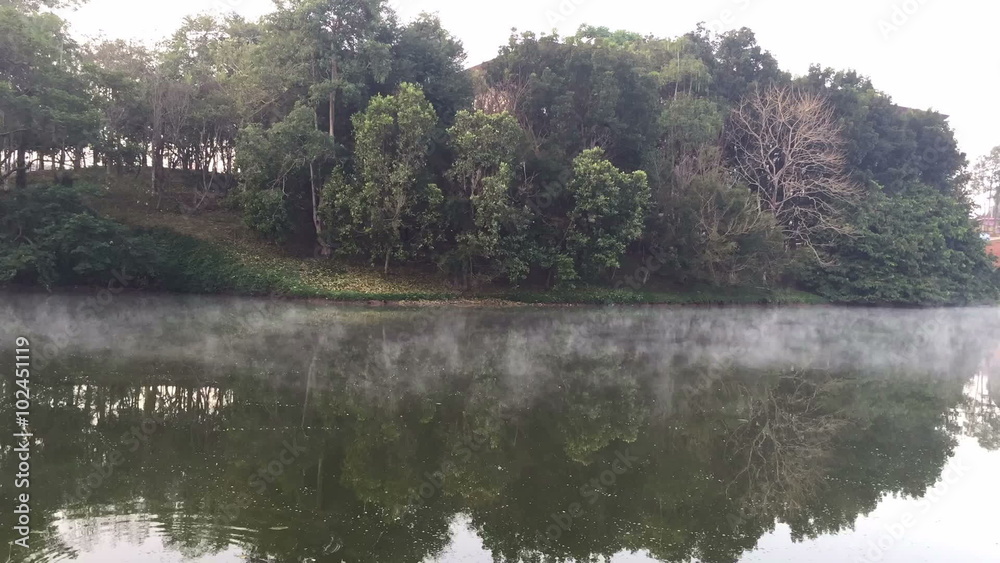 timelapse morning lake and fog after sunrise, countryside in thailand timelapse morning lake and fog after sunrise, countryside in thailand