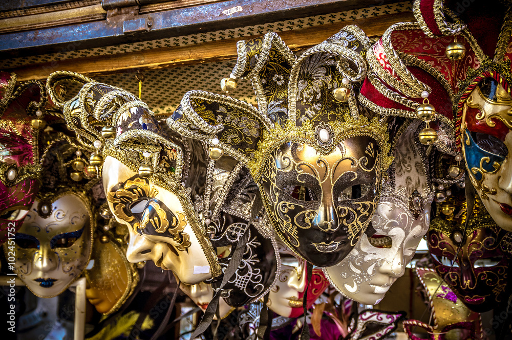 Venetian masks on display for the carnival in Italy