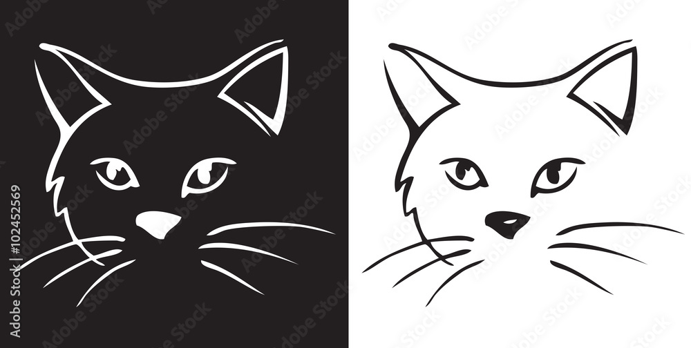 cat head on black and white background cat head on black and white background