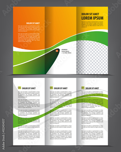 Vector empty tri-fold brochure print template design, trifold bright booklet or flyer