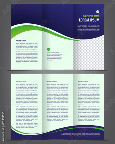 Vector empty tri-fold brochure print template design, trifold bright violet booklet or flyer