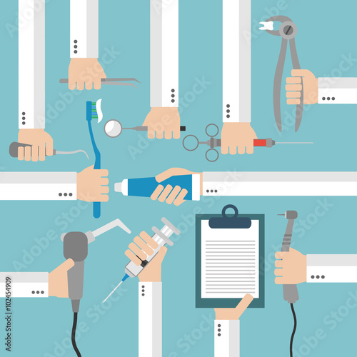 Dental  flat set design concept with hands