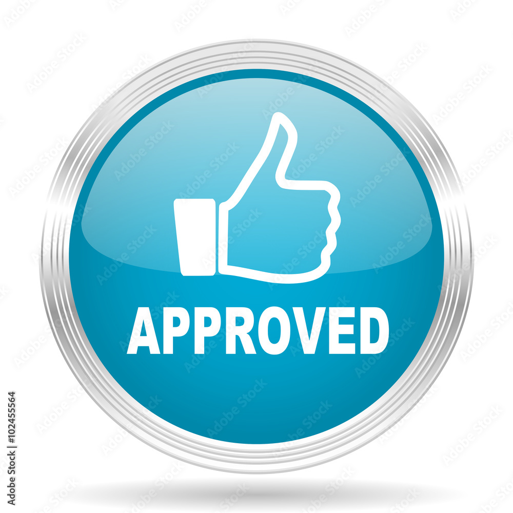 approved blue glossy metallic circle modern web icon on white background approved blue glossy metallic circle modern web icon on white background