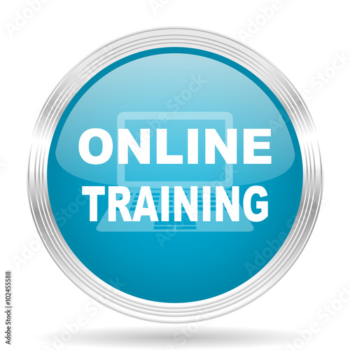 online training blue glossy metallic circle modern web icon on white background