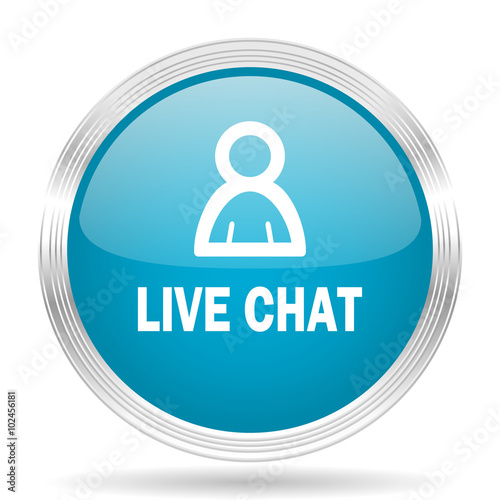 live chat blue glossy metallic circle modern web icon on white background